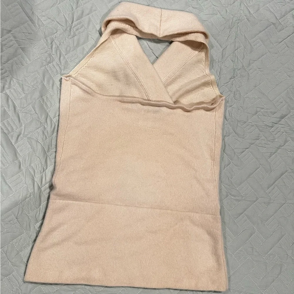 White + Warren 100% Cashmere Sleeveless Knit Top Beige Halter Neck Women’s - Picture 3 of 3